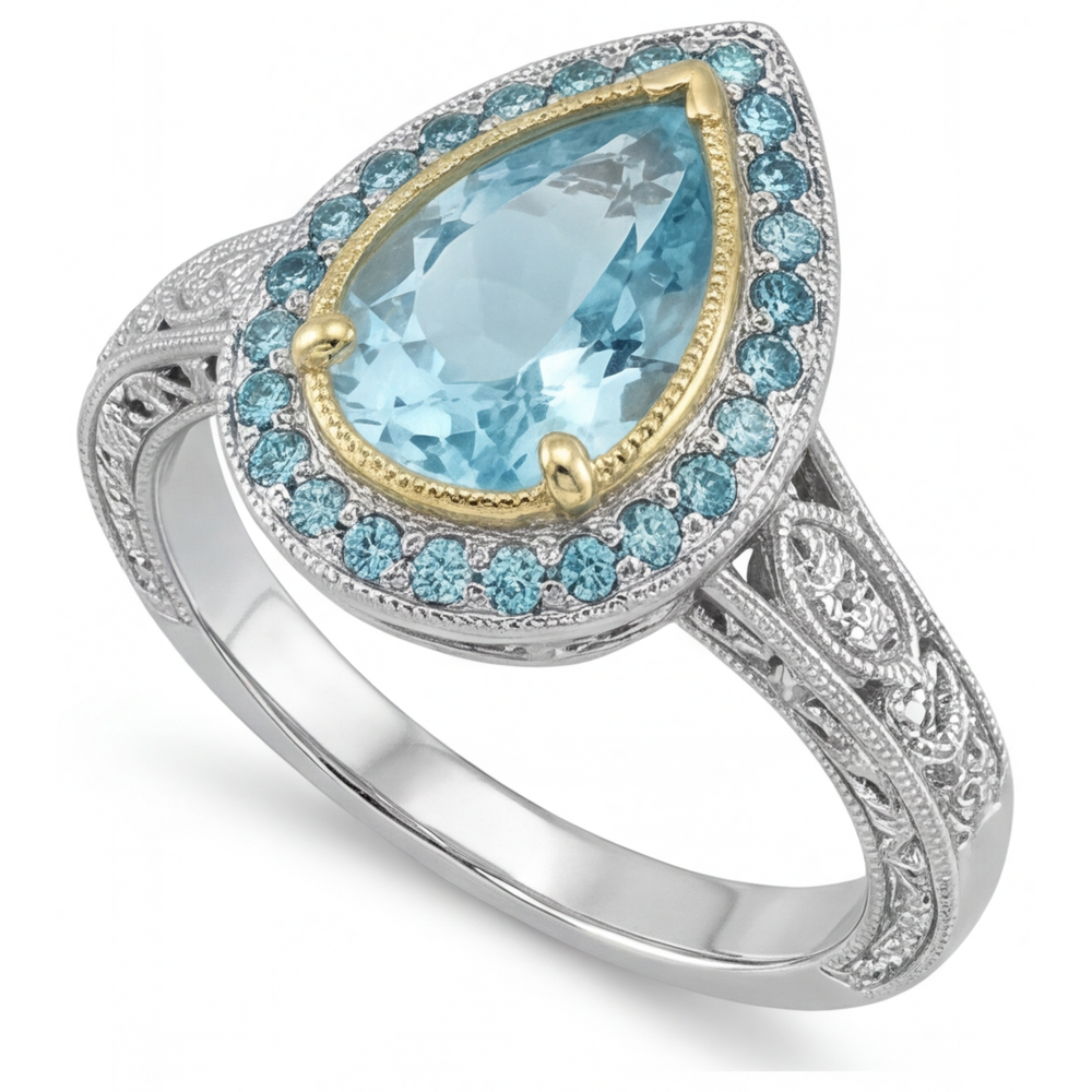 Luxuriöser Paraiba-Turmalin Halo-Verlobungsring 2,25 Karat – Schrägansicht