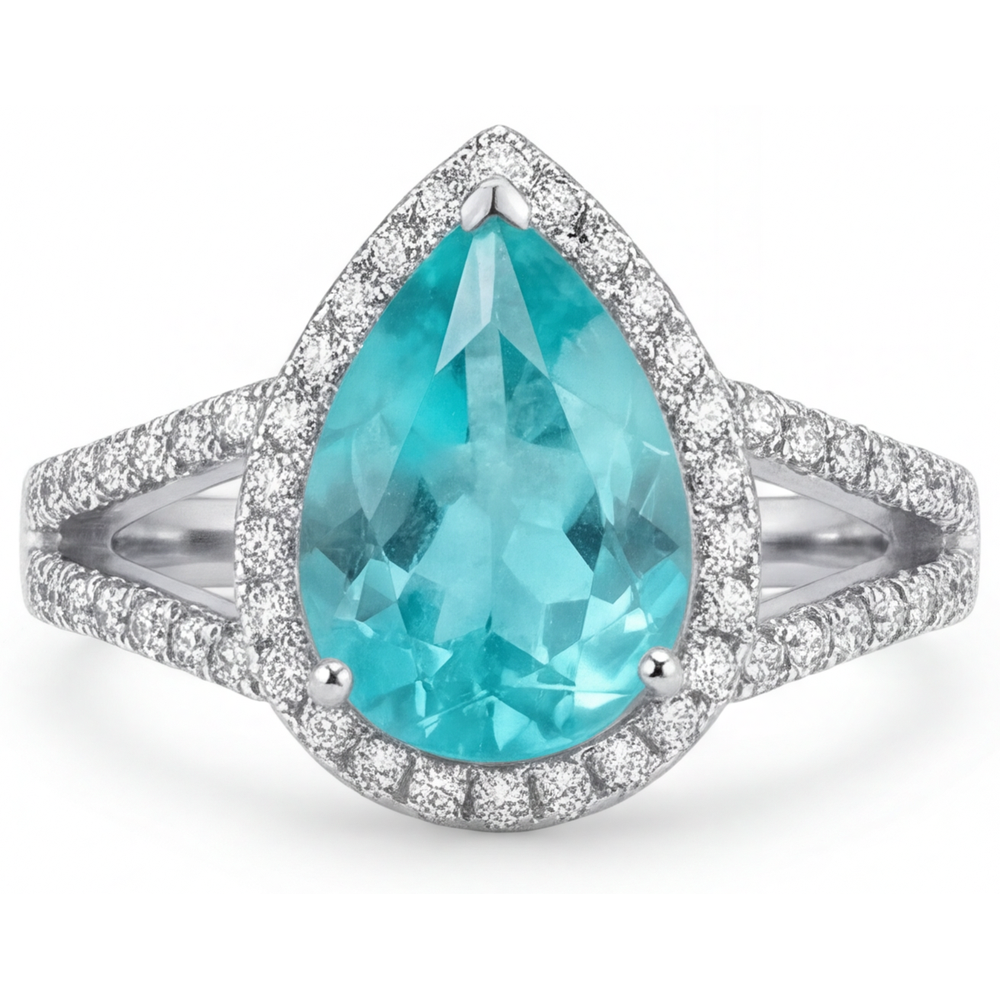 Paraiba-Turmalin Halo-Verlobungsring 2,75-Karat 14K Weißgold – Frontansicht