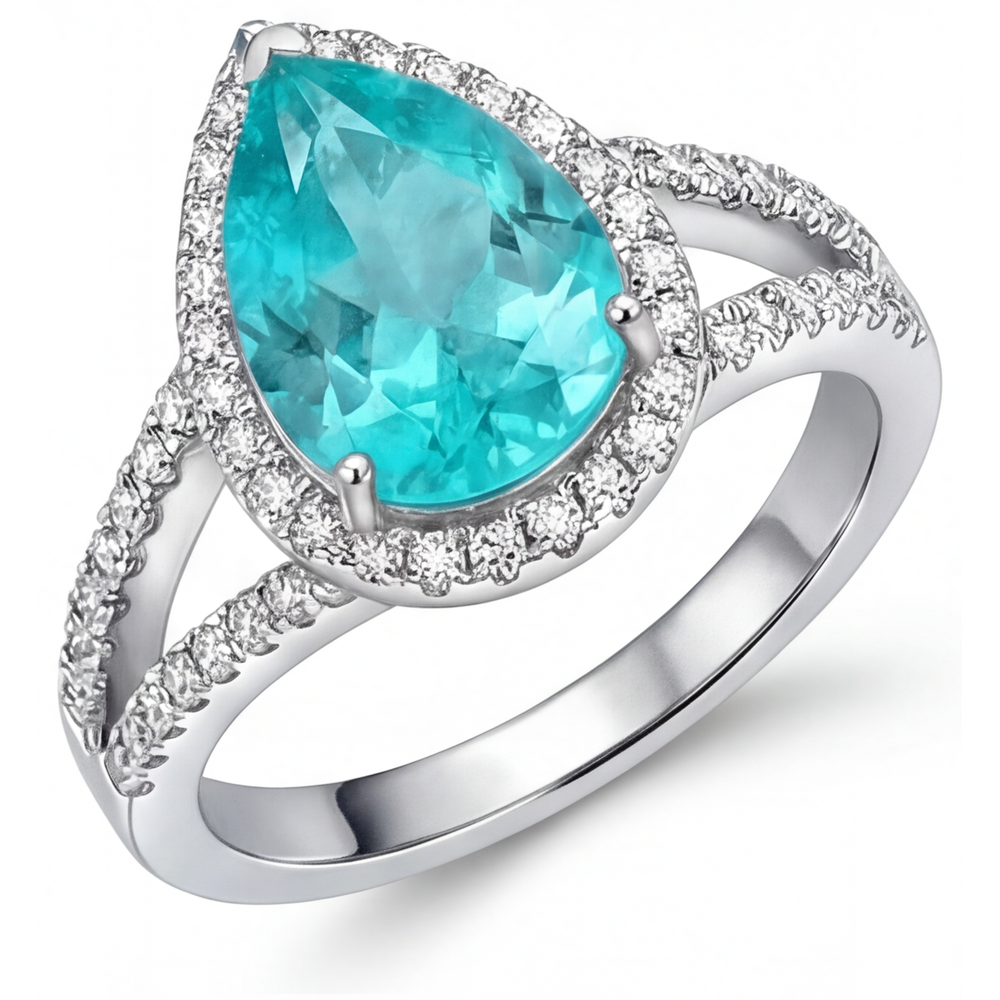 Paraiba-Turmalin Halo-Verlobungsring 2,75-Karat 14K Weißgold – Seitenansicht
