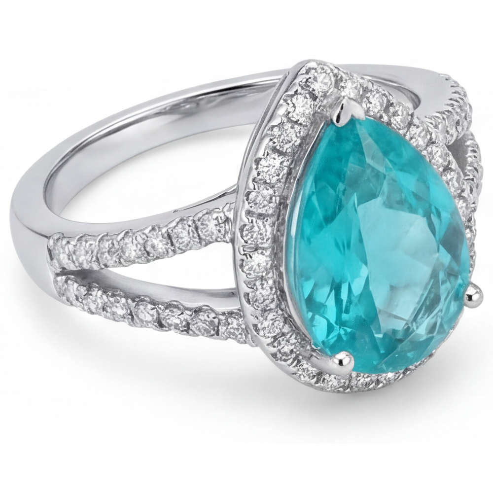 Halo-Verlobungsring 14K Weißgold mit Paraiba-Turmalin – Schrägansicht