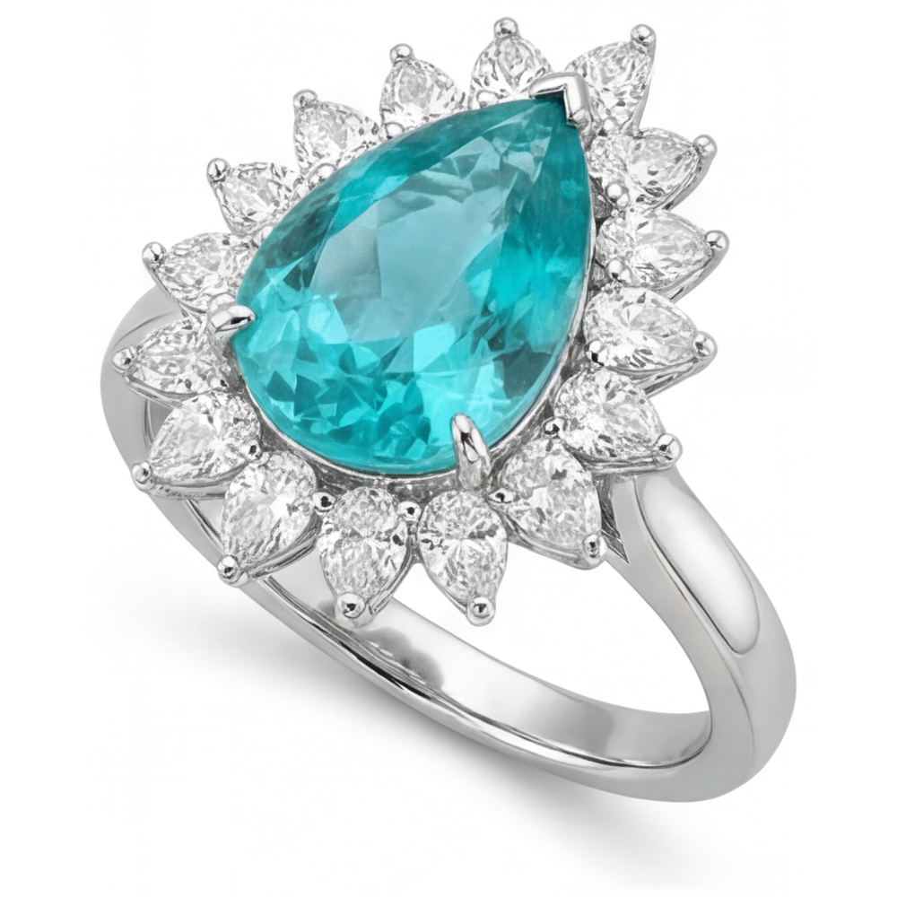 Natürlicher Paraiba-Turmalin Halo-Verlobungsring 5 Karat 14K Weißgold – Seitenansicht