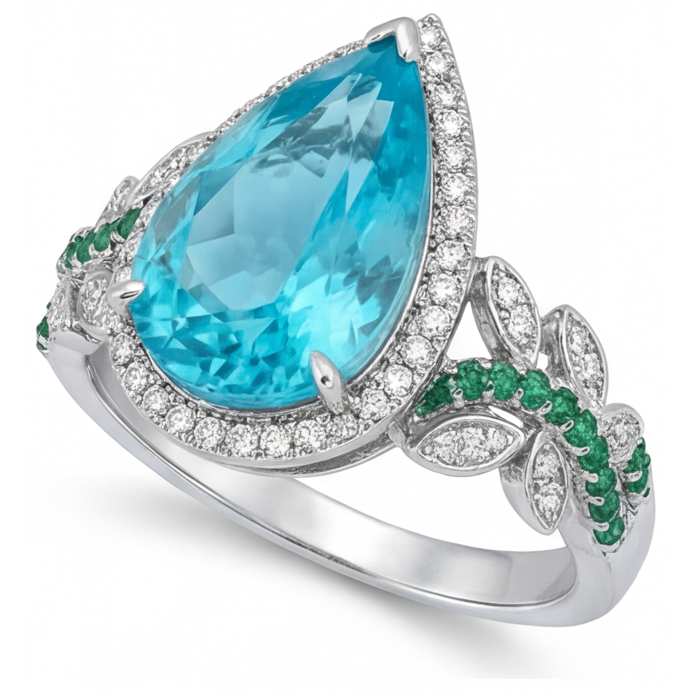 Paraiba-Turmalin Halo-Verlobungsring 5,75-Karat 14K Weißgold – Seitenansicht