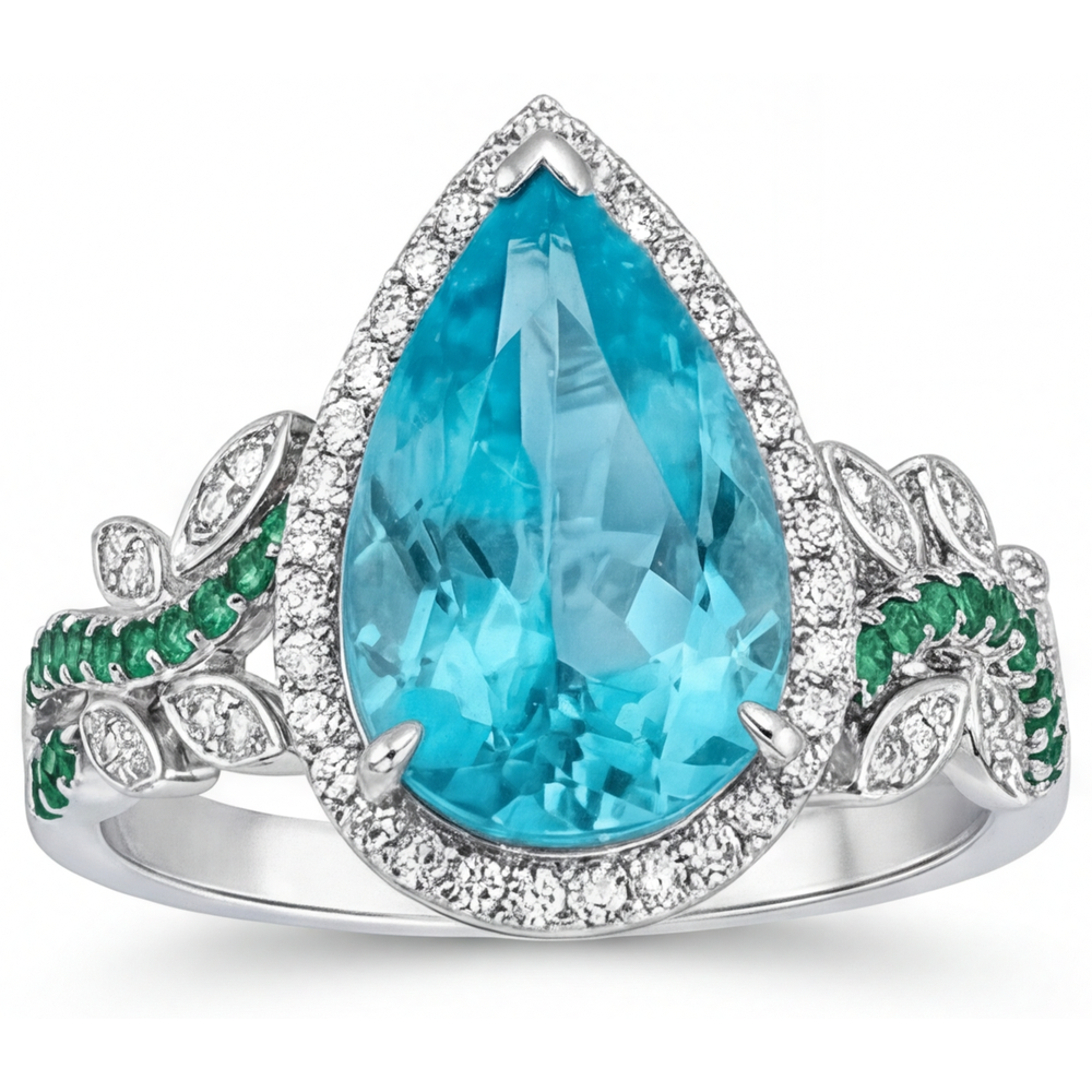 Naturreiner Paraiba-Turmalin Halo-Verlobungsring 5,75 Karat 14K Weißgold – Schrägansicht