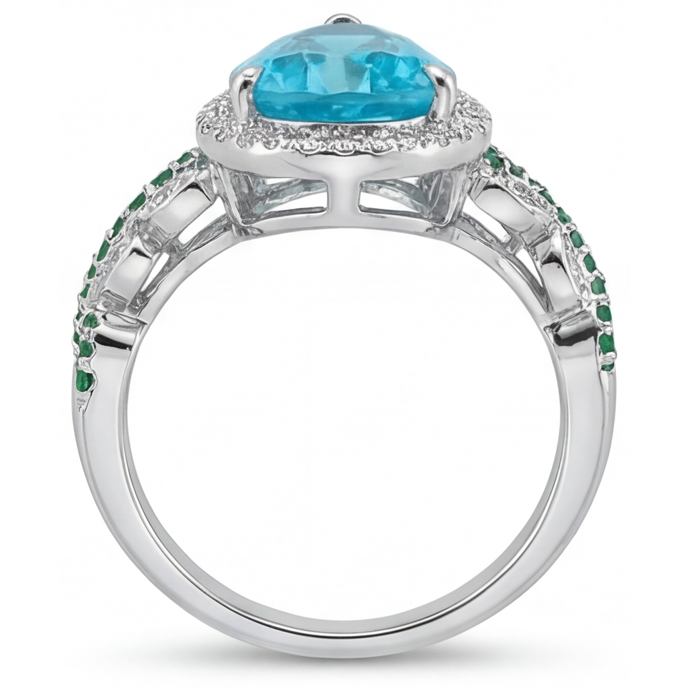 Paraiba-Turmalin Halo-Verlobungsring 5,75-Karat 14K Weißgold – Profilansicht