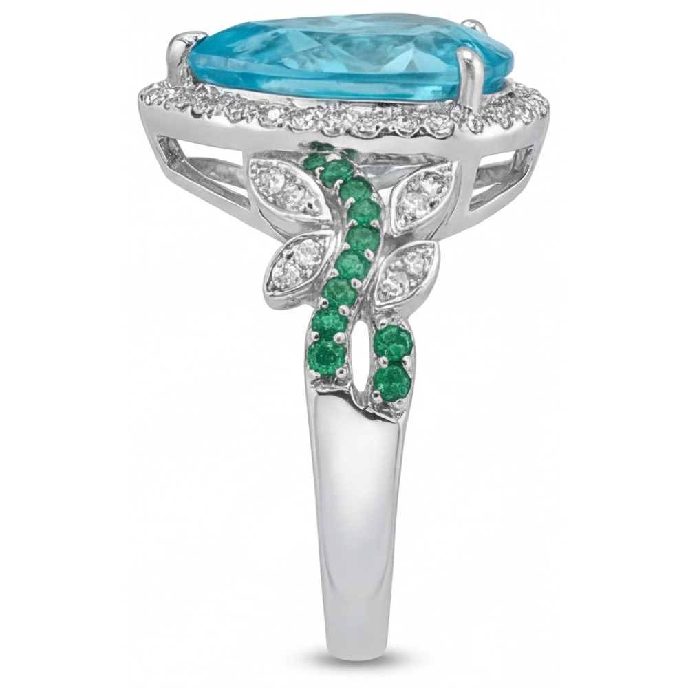 Naturreiner Paraiba-Turmalin Halo-Verlobungsring – Rückansicht