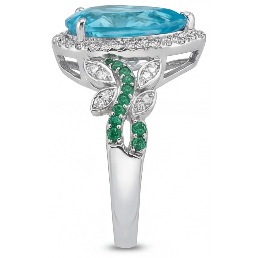 Naturreiner Paraiba-Turmalin Halo-Verlobungsring – Detailansicht