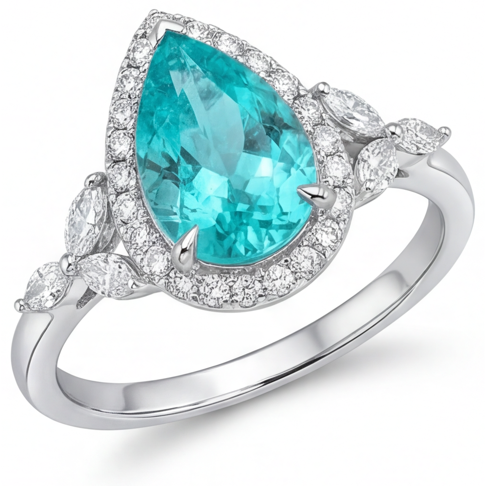 Authentischer Paraiba-Turmalin Schmuckstein-Ring 2,25 Karat 14K Weißgold – Hauptansicht