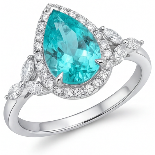 Authentischer Paraiba-Turmalin Schmuckstein-Ring 2,25 Karat 14K Weißgold – Hauptansicht