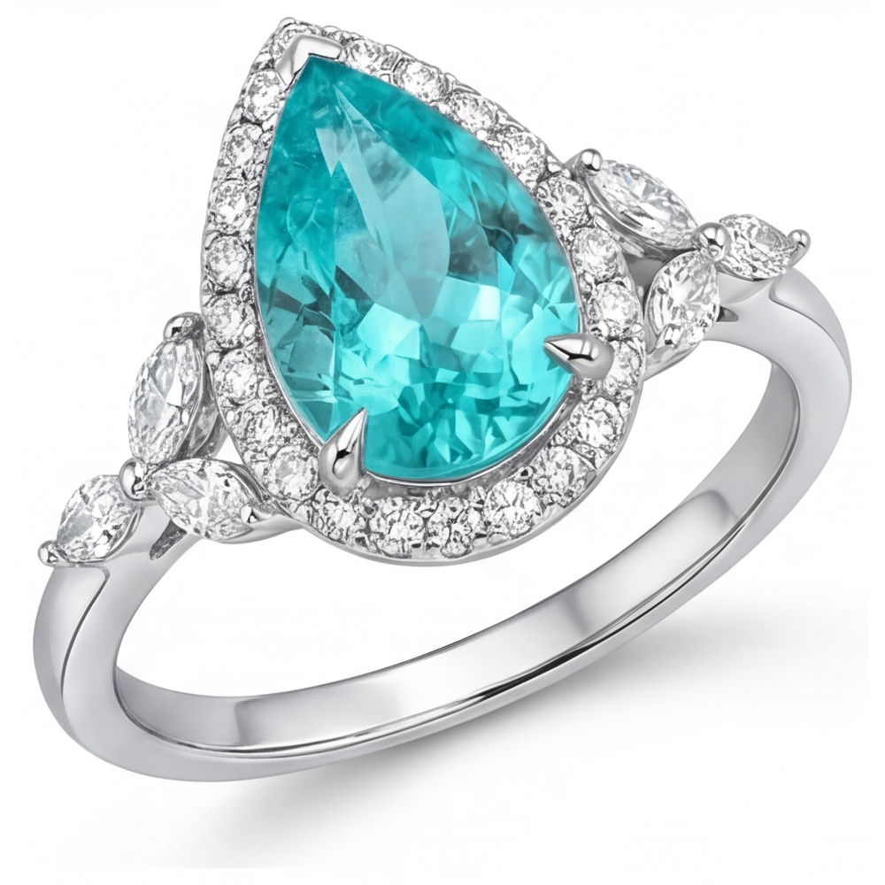 Schmuckstein-Ring 14K Weißgold mit Paraiba-Turmalin – Seitenansicht