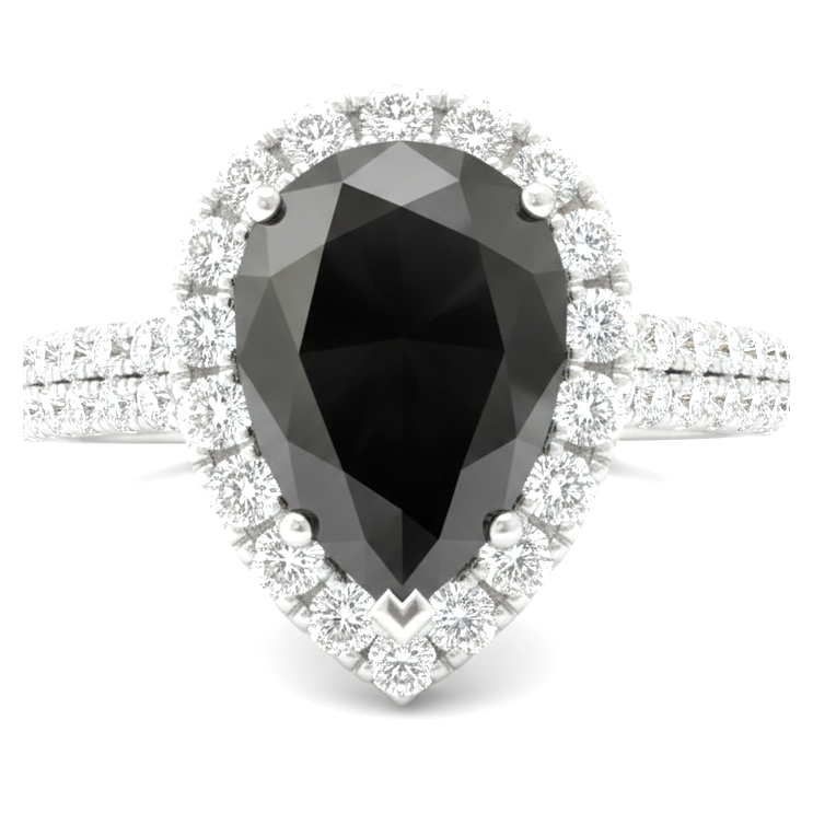Schwarzer Diamantring 6 Karat Natürlicher Tropfen Halo 14 Karat Weißgold