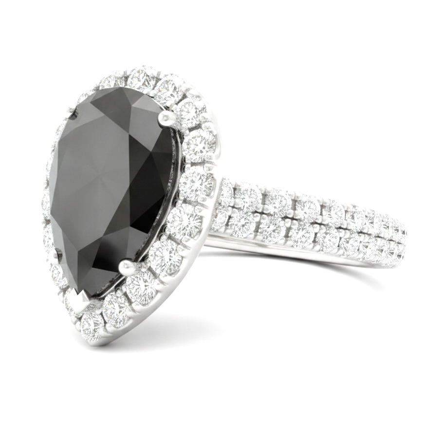 Schwarzer Diamantring 6 Karat Natürlicher Tropfen Halo 14 Karat Weißgold