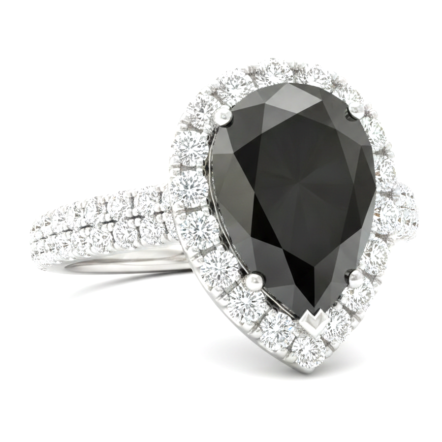 Schwarzer Diamantring 6 Karat Natürlicher Tropfen Halo 14 Karat Weißgold