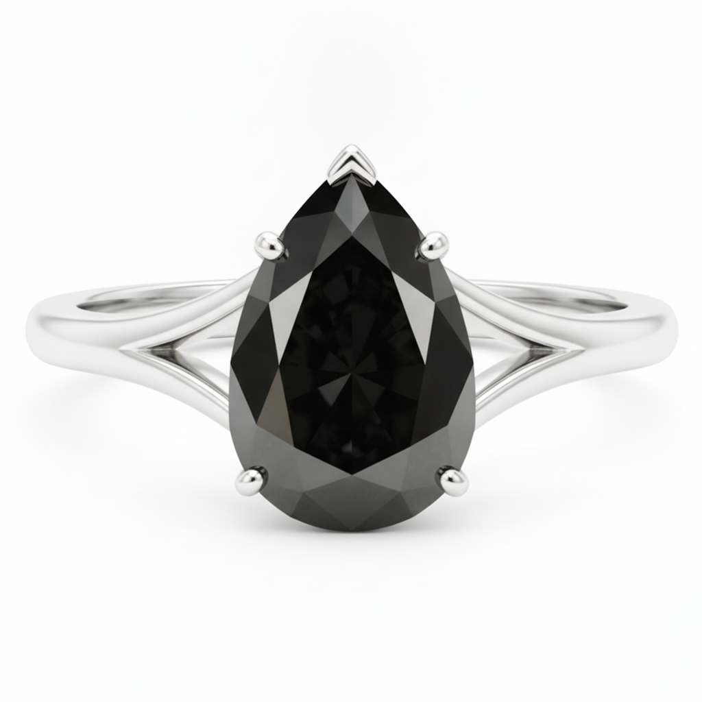 Black-Hills-Gold Diamantring 6 Karat Echter Tropfenschliff-Solitär Kathedralfassung 14 Karat Weissgold