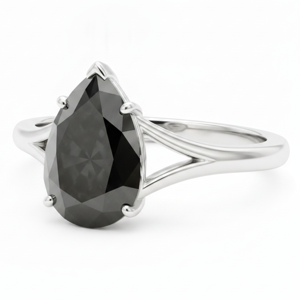 Black-Hills-Gold Diamantring 6 Karat Echter Tropfenschliff-Solitär Kathedralfassung 14 Karat Weissgold