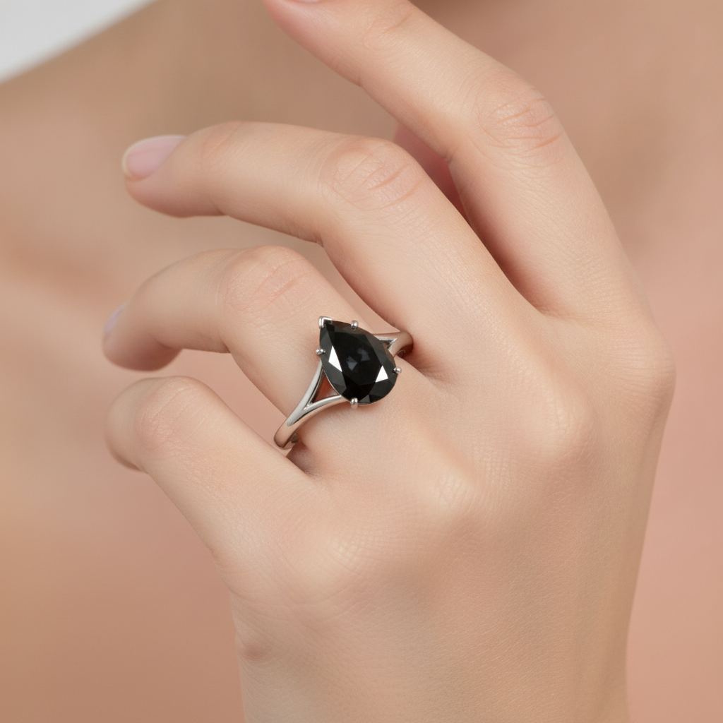 Black-Hills-Gold Diamantring 6 Karat Echter Tropfenschliff-Solitär Kathedralfassung 14 Karat Weissgold