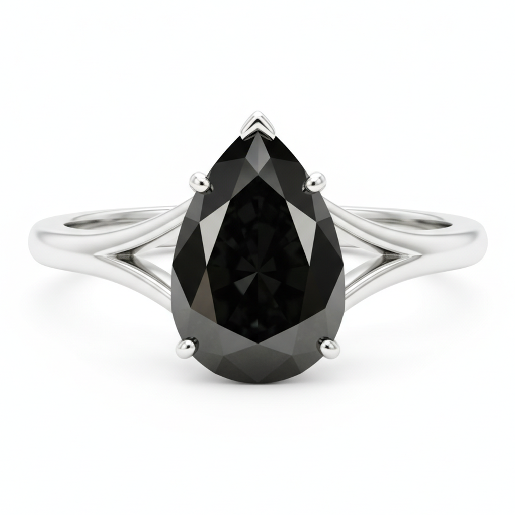Black-Hills-Gold Diamantring 6 Karat Echter Tropfenschliff-Solitär Kathedralfassung 14 Karat Weissgold