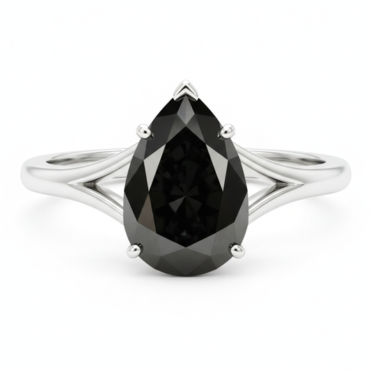 Black-Hills-Gold Diamantring 6 Karat Echter Tropfenschliff-Solitär Kathedralfassung 14 Karat Weissgold
