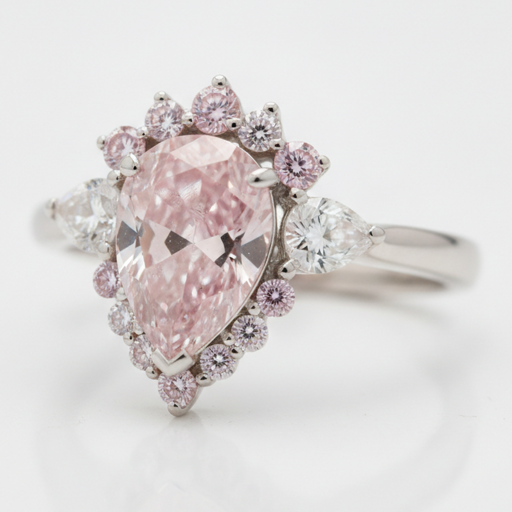 Fancy-Pink-Diamant-Verlobungsring 2 Karat natürlicher Tropfenschliff Semi-Halo Platin
