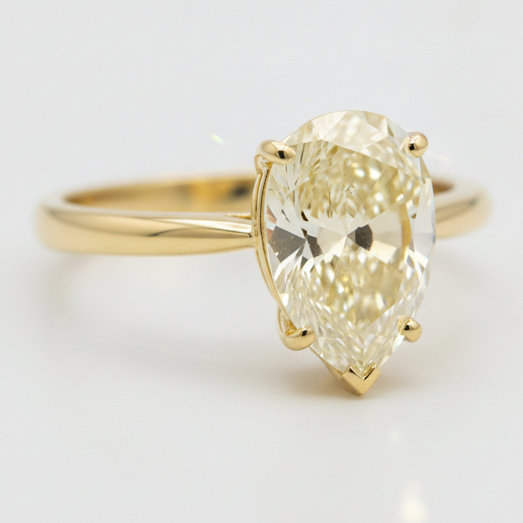 Larimar- und Diamant-Verlobungsring 2 Karat natürlicher Solitär im Tropfenschliff in Fancy-Gelb 18 Karat Gold