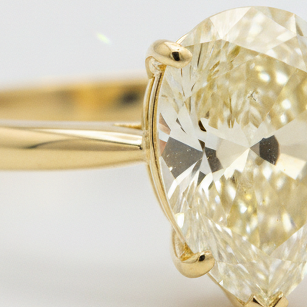 Larimar- und Diamant-Verlobungsring 2 Karat natürlicher Solitär im Tropfenschliff in Fancy-Gelb 18 Karat Gold