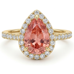 Padparadscha-Saphir-Ring 2,8 Karat Echter Tropfenschliff Halo 14 Karat Gelbgold