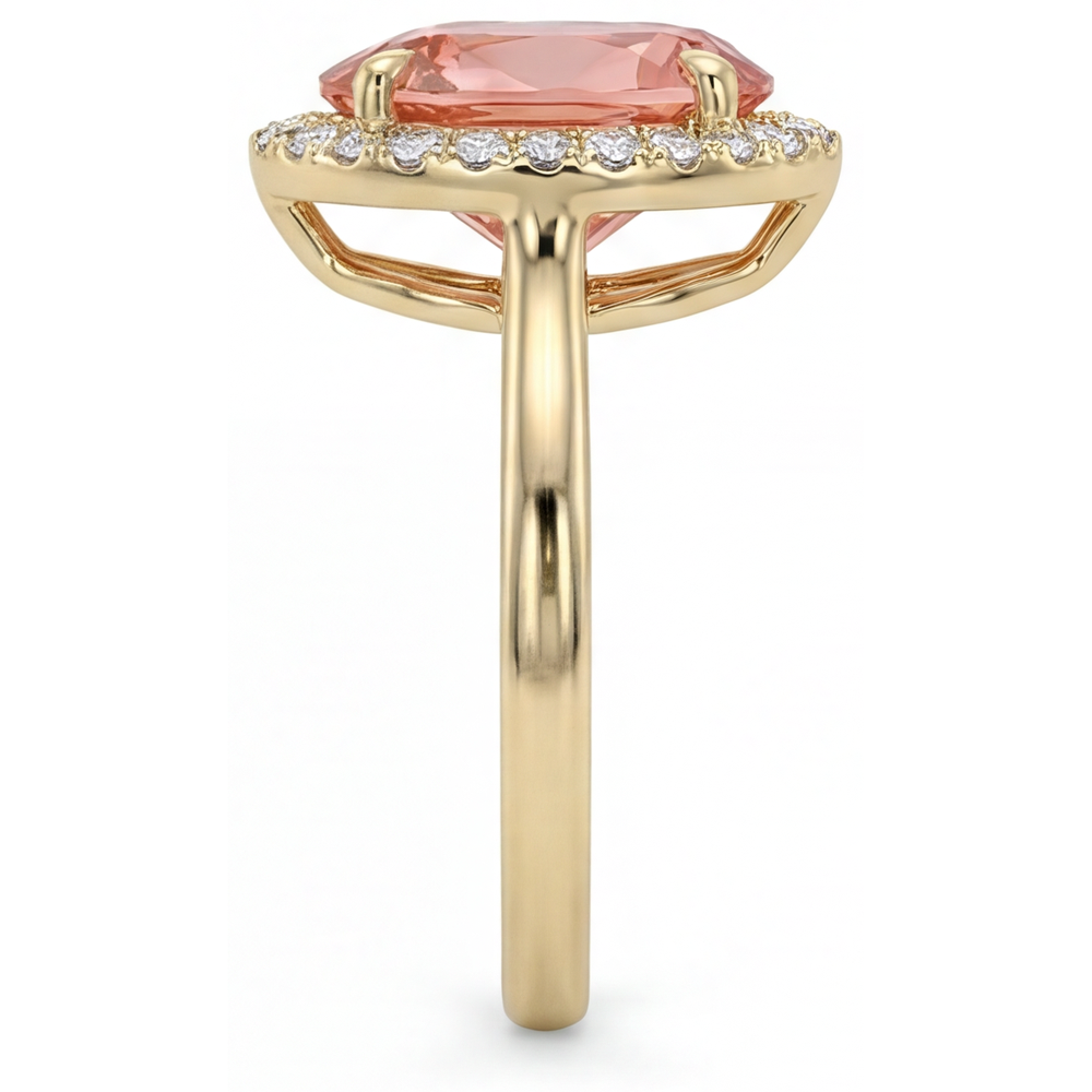 Rosa Padparadscha-Saphir-Ring, 2,8 Karat, natürlicher Tropfenschliff, Halo, schlicht, 14 Karat Gelbgold