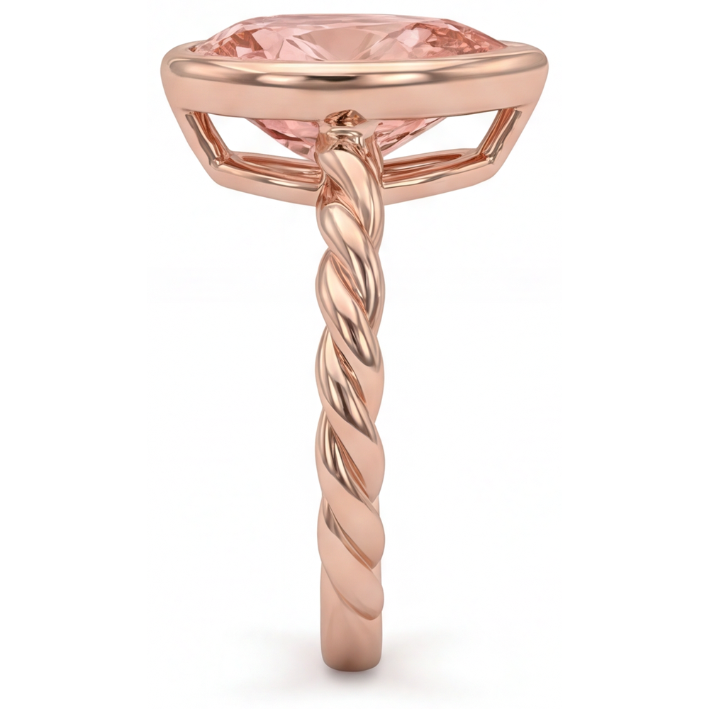 Natürlicher Pfirsich-Padparadscha-Saphir im Tropfenschliff, 2,5 Karat, Solitärring mit Lünette, 14K Roségold