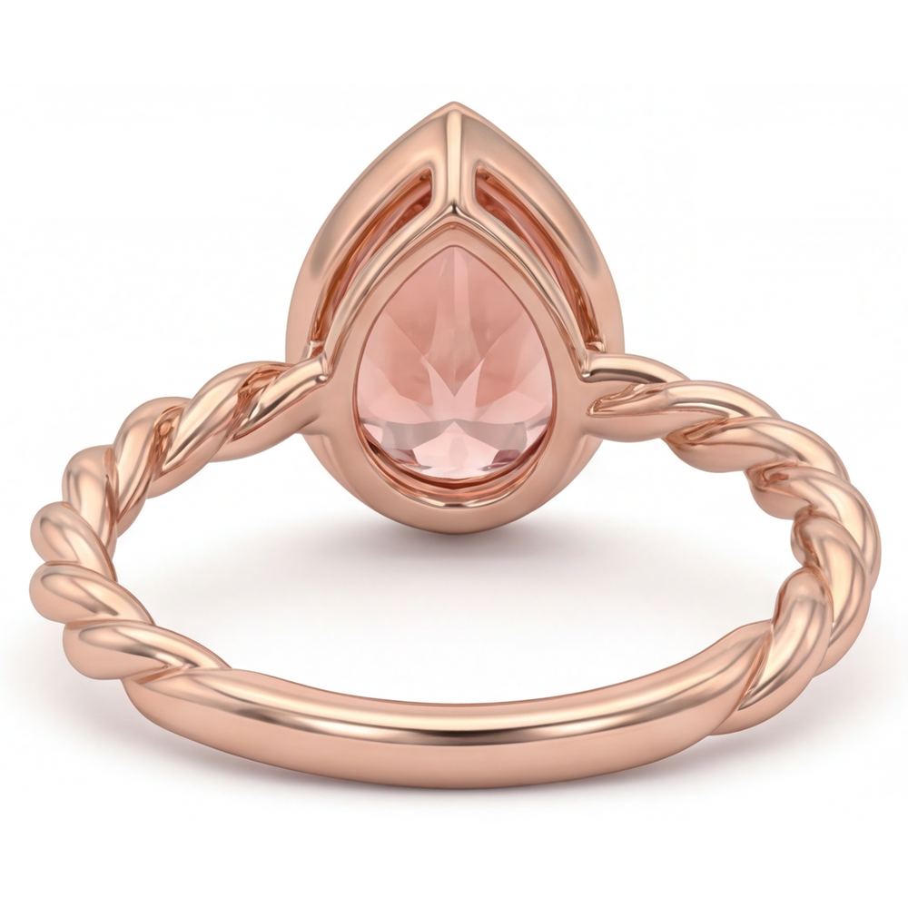 Natürlicher Pfirsich-Padparadscha-Saphir im Tropfenschliff, 2,5 Karat, Solitärring mit Lünette, 14K Roségold