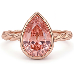 Natürlicher Pfirsich-Padparadscha-Saphir im Tropfenschliff, 2,5 Karat, Solitärring mit Lünette, 14K Roségold