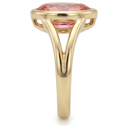 Echter pfirsichfarbener Padparadscha-Saphir im Tropfenschliff, 2 Karat, Solitärring mit Lünette aus 14 Karat Gelbgold