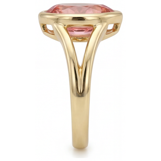Echter pfirsichfarbener Padparadscha-Saphir im Tropfenschliff, 2 Karat, Solitärring mit Lünette aus 14 Karat Gelbgold