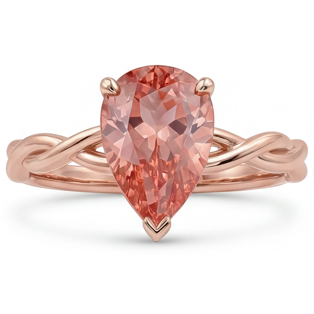Echter pfirsichrosa Padparadscha-Saphir Solitärring im Tropfenschliff, 2 Karat, 14 Karat Roségold
