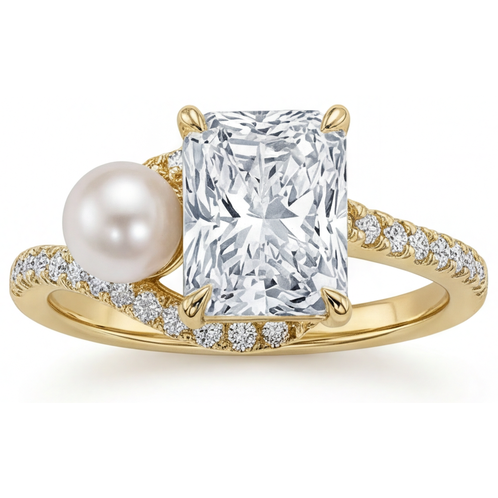 Perle Akzent-Solitär-Ring 4-Karat 14K Gelbgold – Hauptansicht