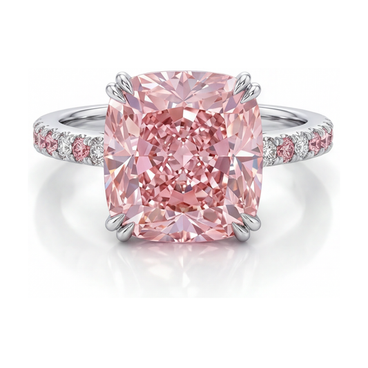 Jubiläumsring mit rosa Diamant, 4,4 Karat, Kissenschliff