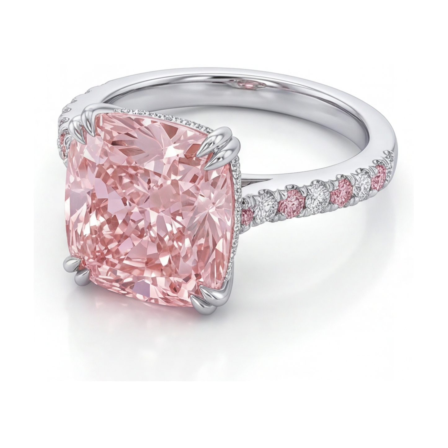 Jubiläumsring mit rosa Diamant, 4,4 Karat, Kissenschliff