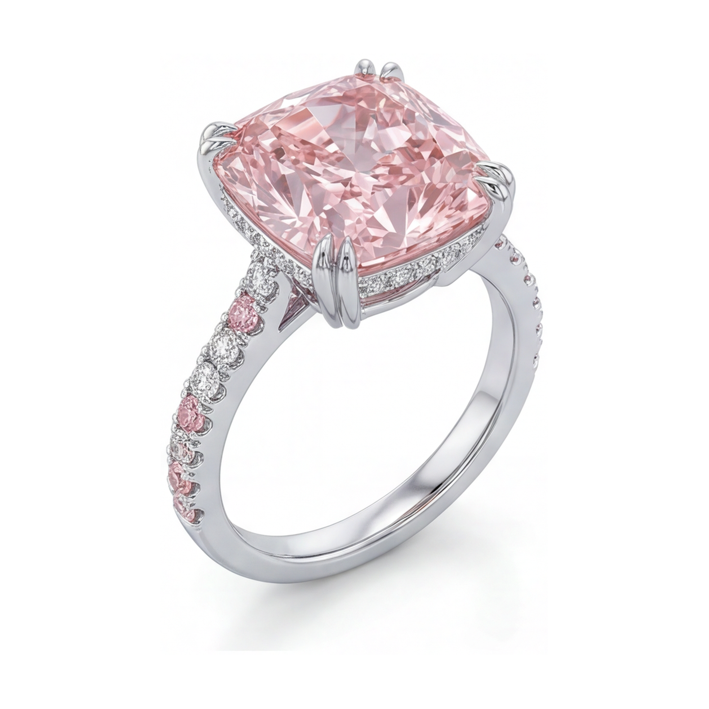 Jubiläumsring mit rosa Diamant, 4,4 Karat, Kissenschliff