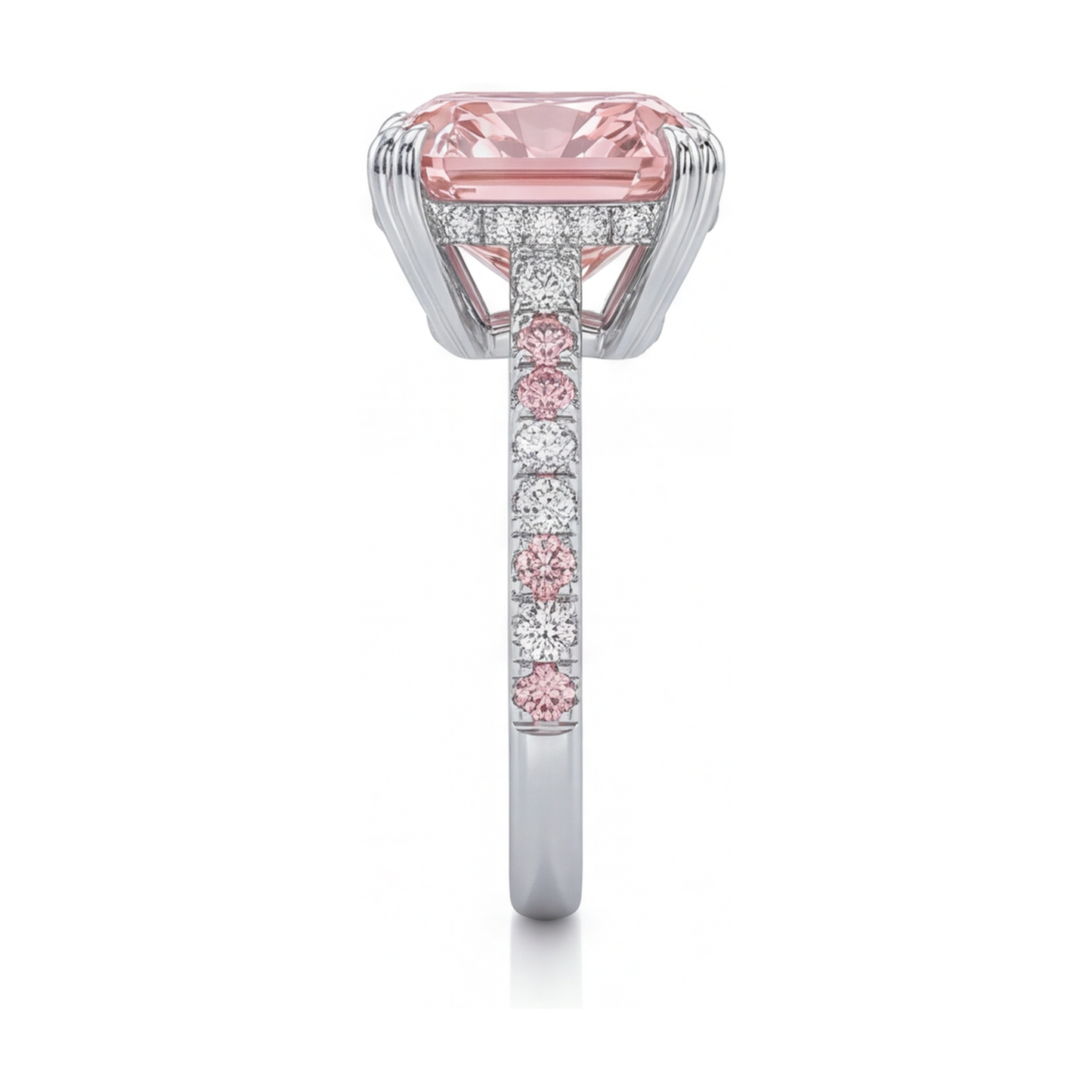 Jubiläumsring mit rosa Diamant, 4,4 Karat, Kissenschliff