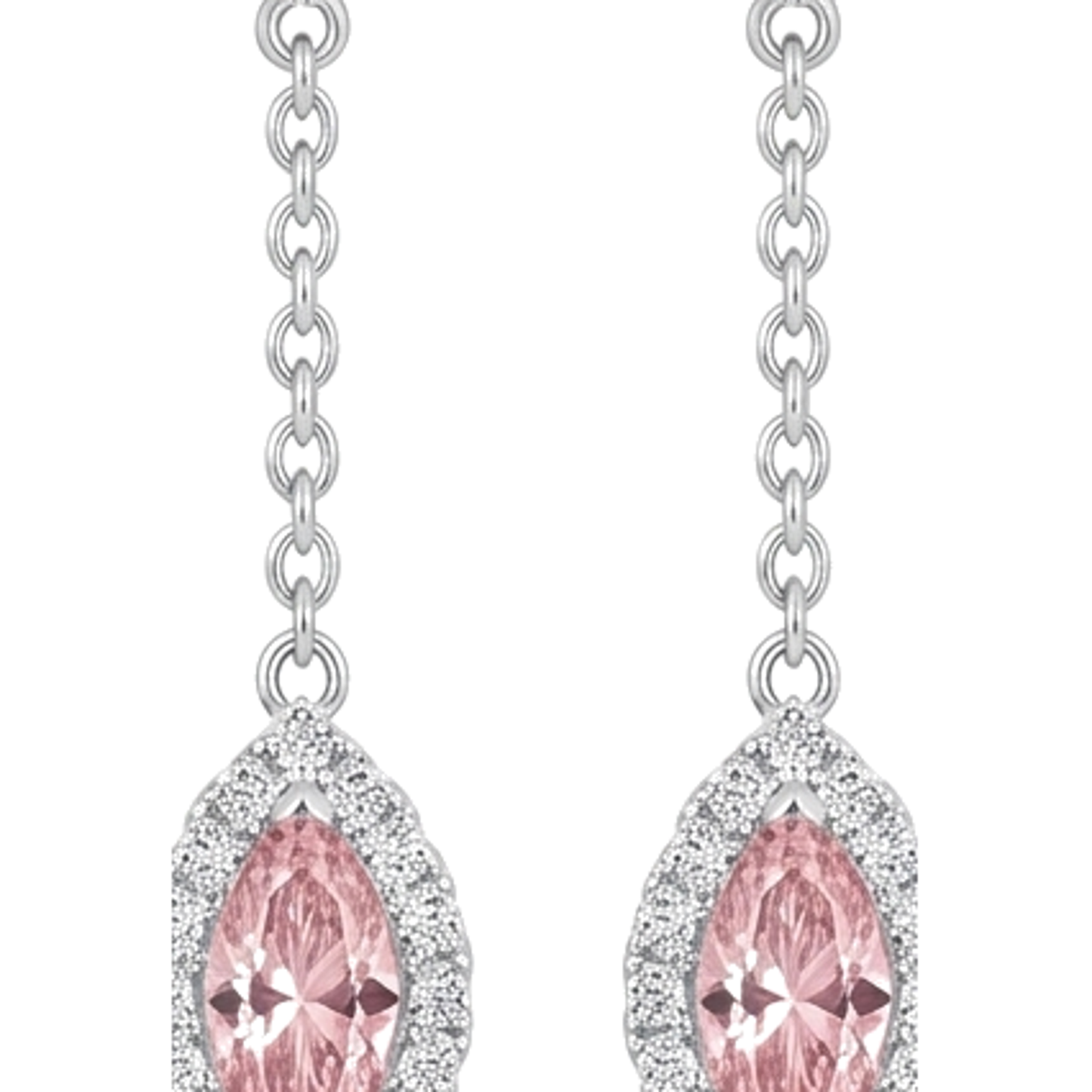Lange Tropfenohrringe mit rosa Diamant, 2,5 Karat, im Labor gezüchtet, Marquise Halo, 14 Karat Weißgold