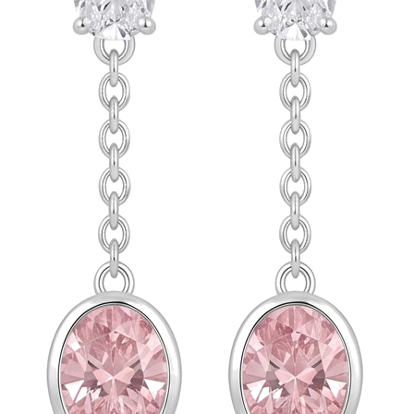 Lange Tropfen-Hängeohrringe mit rosa Diamanten 2,5 Karat im Labor gezüchtet Oval Lünette 14 Karat Weißgold