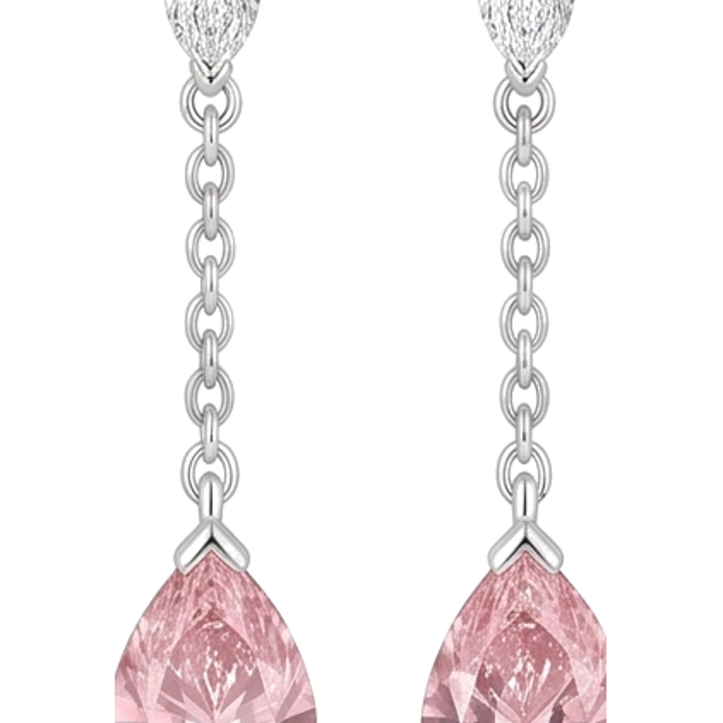 Lange Ohrhänger mit rosa Diamanten im Tropfenschliff, 2,5 Karat, im Labor gezüchtet, 14 Karat Weißgold