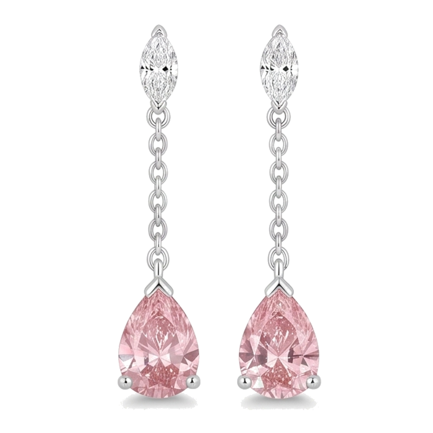 Lange Ohrhänger mit rosa Diamanten im Tropfenschliff, 2,5 Karat, im Labor gezüchtet, 14 Karat Weißgold