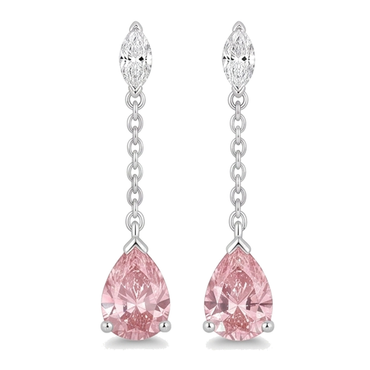 Lange Ohrhänger mit rosa Diamanten im Tropfenschliff, 2,5 Karat, im Labor gezüchtet, 14 Karat Weißgold