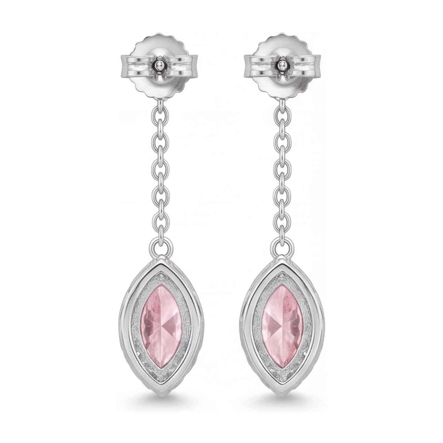 Lange Tropfenohrringe mit rosa Diamant, 2,5 Karat, im Labor gezüchtet, Marquise Halo, 14 Karat Weißgold