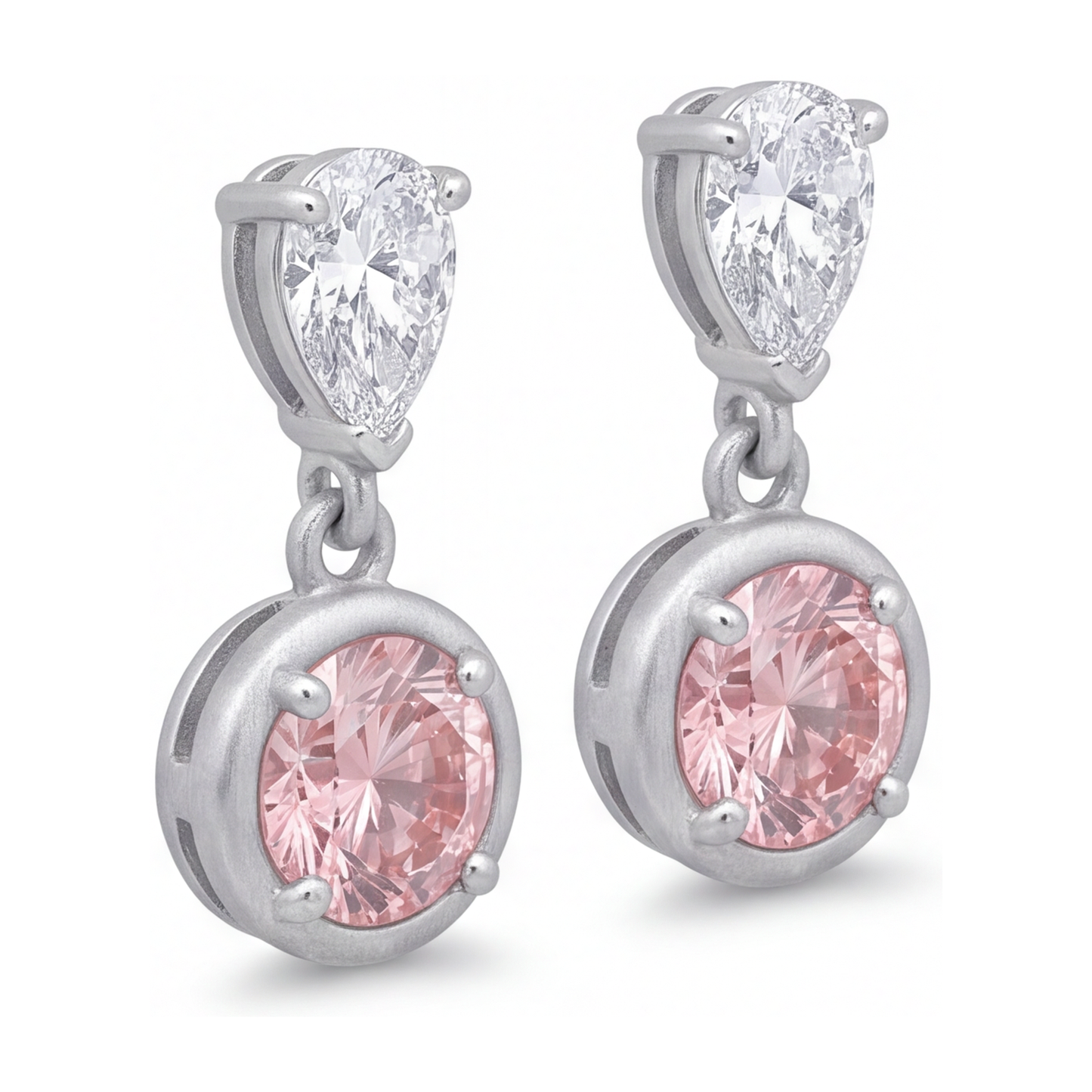 Ohrhänger mit rosa Diamanten, 3 Karat, im Labor gezüchtet, runde Lünette, tropfenförmiges Oberteil, 14 Karat Weißgold