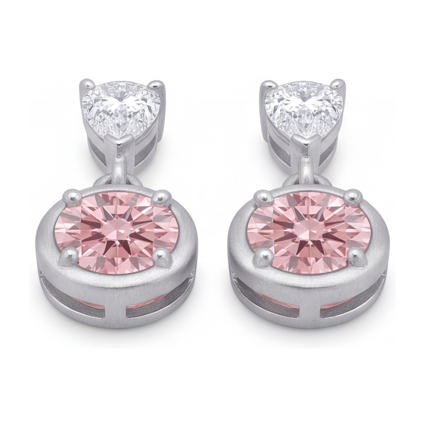 Ohrhänger mit rosa Diamanten, 3 Karat, im Labor gezüchtet, runde Lünette, tropfenförmiges Oberteil, 14 Karat Weißgold