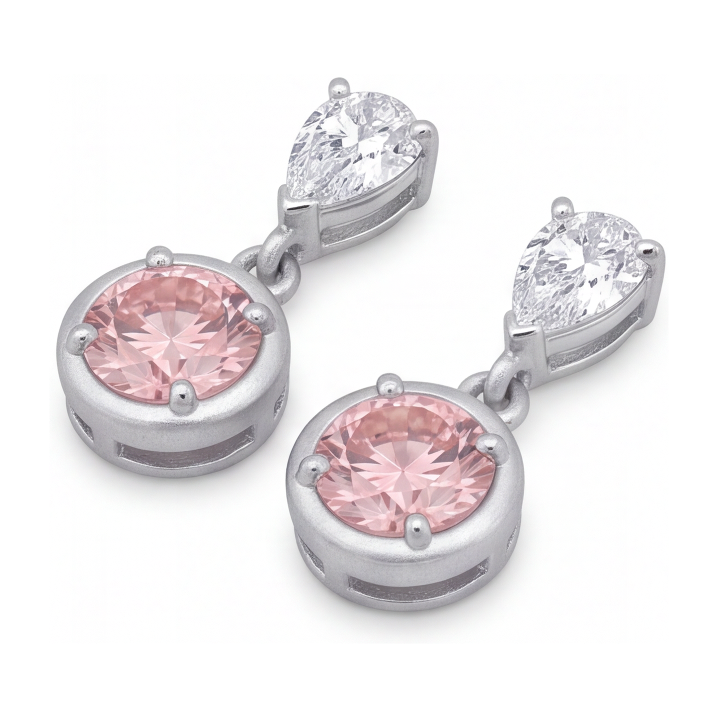 Ohrhänger mit rosa Diamanten, 3 Karat, im Labor gezüchtet, runde Lünette, tropfenförmiges Oberteil, 14 Karat Weißgold