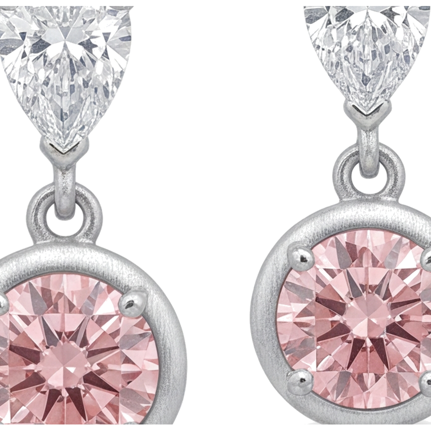 Ohrhänger mit rosa Diamanten, 3 Karat, im Labor gezüchtet, runde Lünette, tropfenförmiges Oberteil, 14 Karat Weißgold