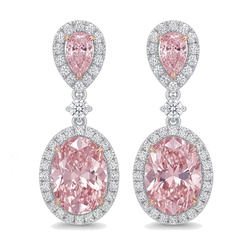 Ohrhänger mit rosa Diamanten, 4,5 Karat, im Labor gezüchtet, ovaler Halo, Birnenschliff-Oberteil, 14 Karat Weißgold