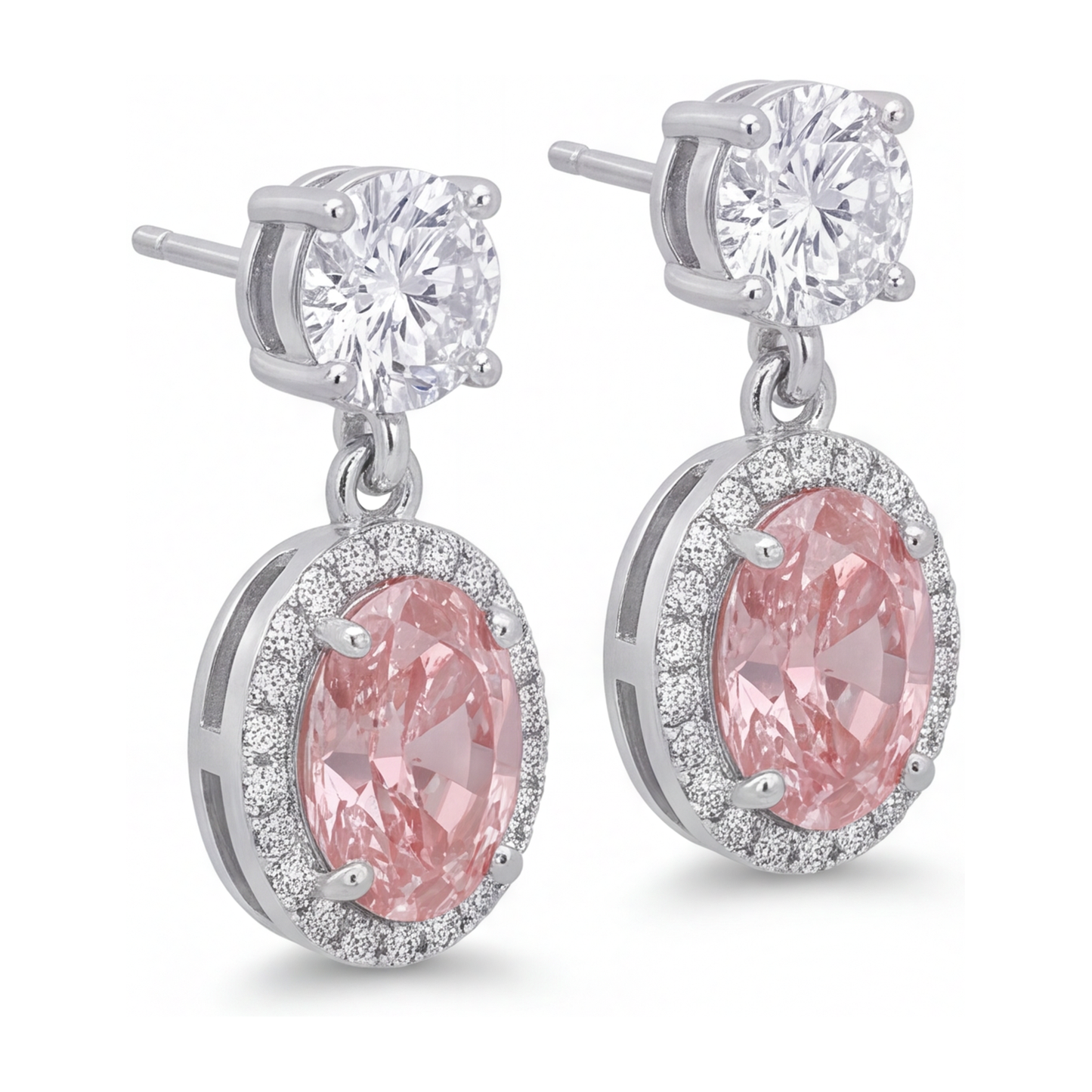 Ohrhänger mit rosa Diamanten, 4 Karat, im Labor gezüchtet, ovaler Halo, 14 Karat Weißgold