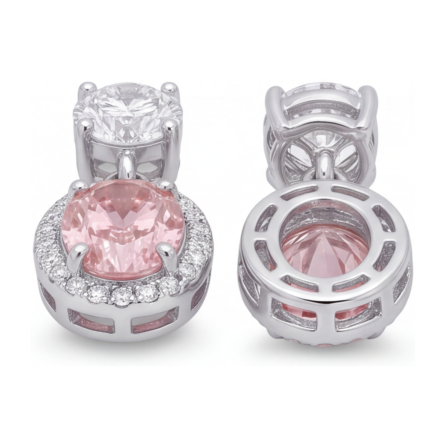 Ohrhänger mit rosa Diamanten, 4 Karat, im Labor gezüchtet, ovaler Halo, 14 Karat Weißgold